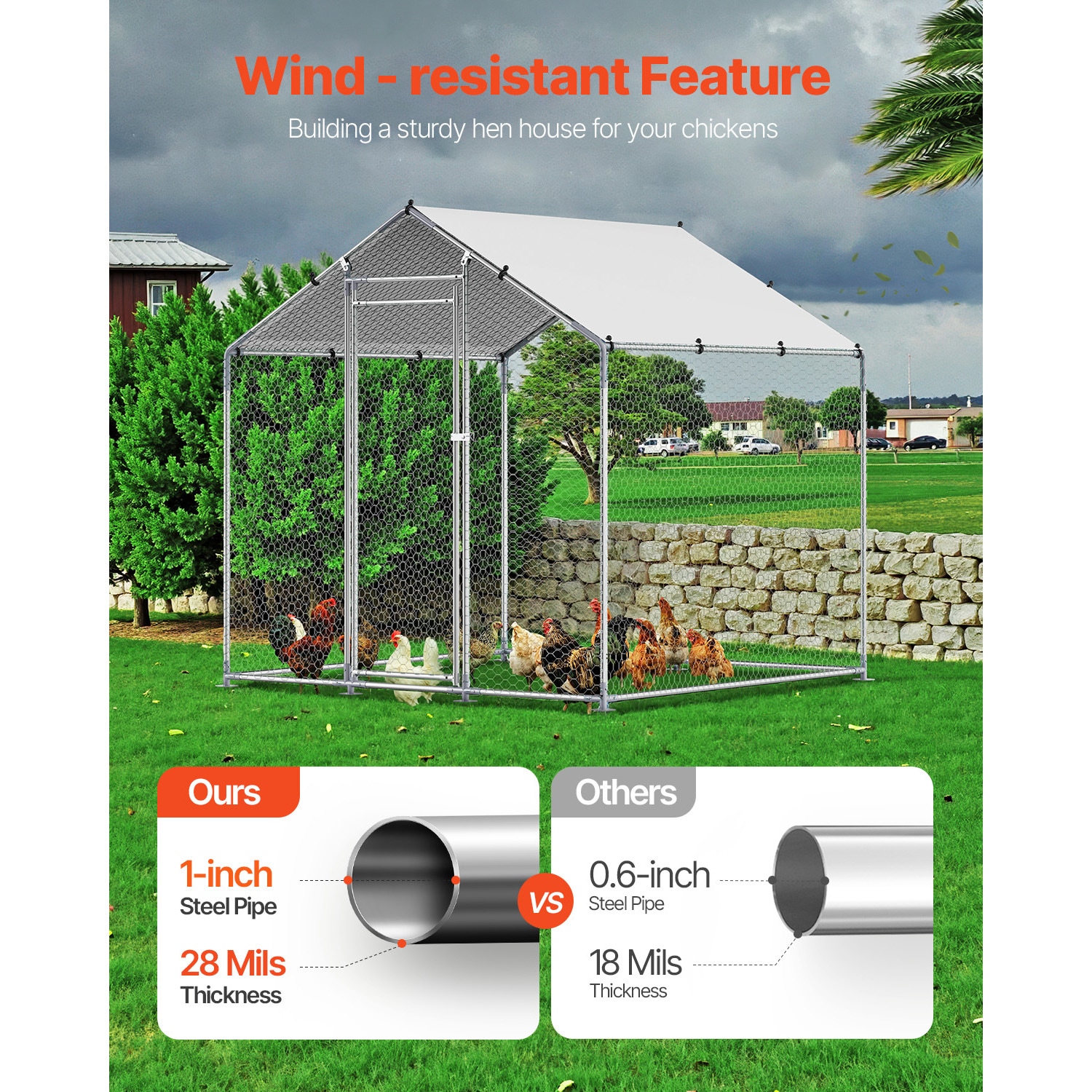 Metal Chicken Coop 6.56x6.56x6.56ft Walk-in Chicken Run With Cover Spire Roof_maomaolike.com
